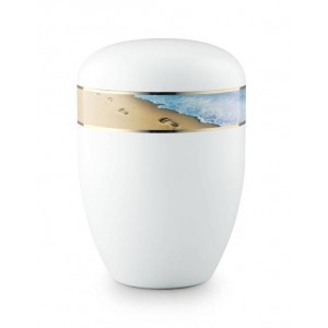 Biodegradable Urn (White with Footprints in the Sand Border)
